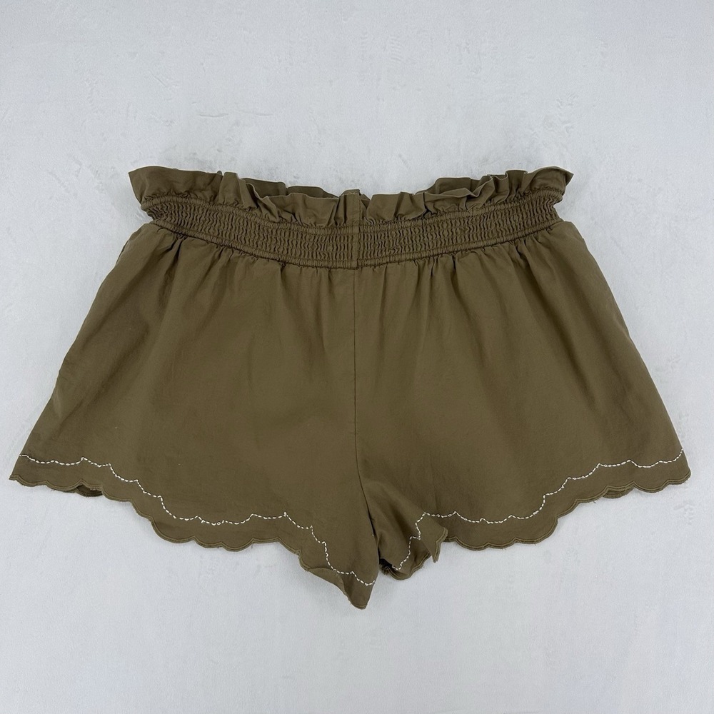Anthropologie Scallop-Hem Shorts Size Medium Green Elastic Waist Pull On Cotton - Picture 4 of 10